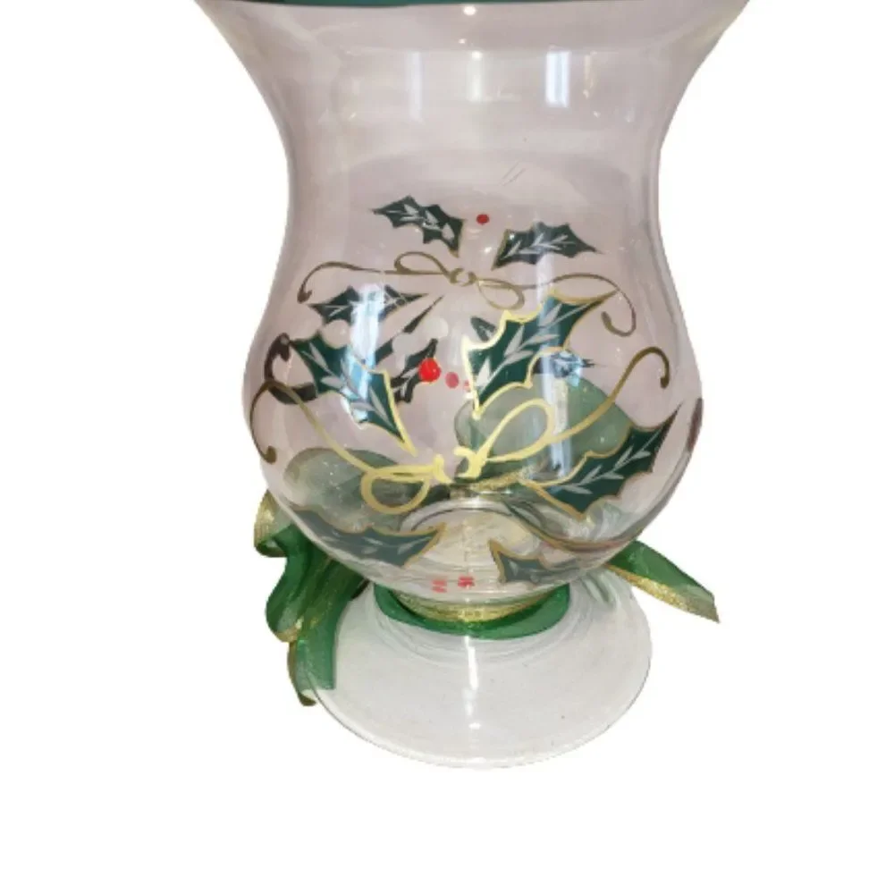 Lenox Holiday Spirit Hurricane with Ribbon Holly Crystal Candle Holder  NIB